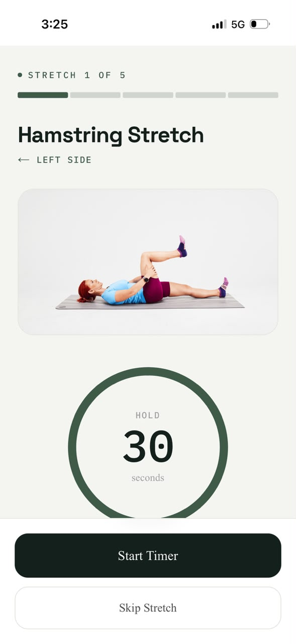 Hamstring stretch timer screen
